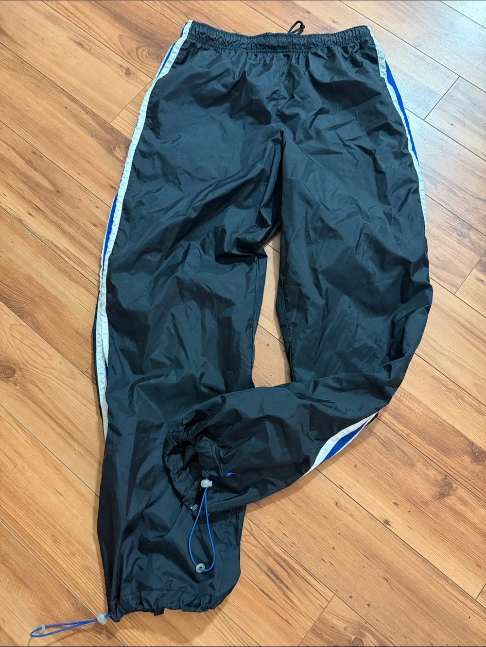 Nike Black Joggers with Blue & White Side Stripes Back Bottom Zippers and Ties
